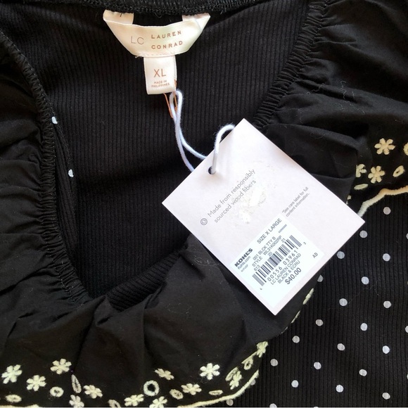 NWT LC Lauren Conrad Black & White Sleeveless Floral Embroidered Bodysuit Sz XL - Picture 6 of 8